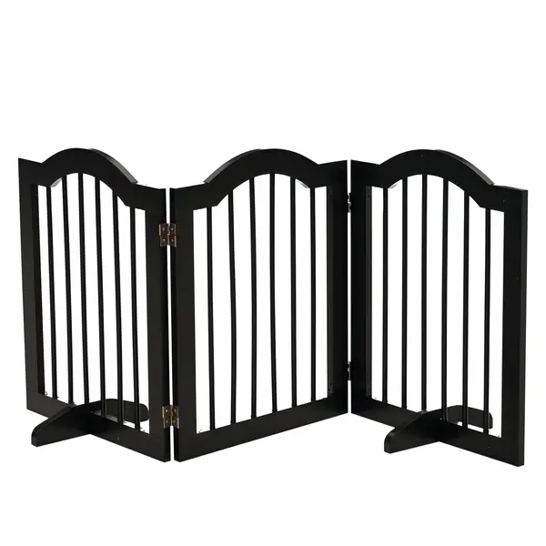 PawHut Barieră de siguranță barieră modulabilă pliabilă pentru animale de companie cu picior de suport MDF lemn masiv 154,5 x 61 cm negru | Aosom Romania