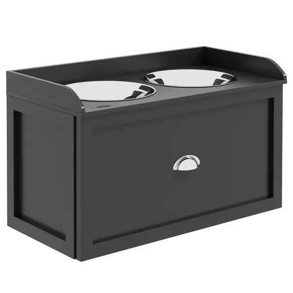 PawHut Boluri Înălțate pentru Câini din Lemn cu Sertar pentru Obiecte, 60x30x36 cm, Negru | Aosom Romania