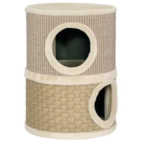 PawHut Butoi de zgâriat pentru pisici copac pentru pisici sisal natural și alge marine acoperit cu pluș 35,5x35,5x49cm kaki cafea | Aosom Romania