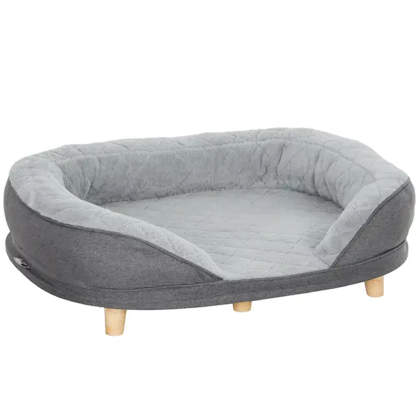 PawHut Canapea pentru Câini cu Pernă, Hușă Detașabilă, Bază Înălțată și Picioare Antiderapante, 90x78x25 cm, Gri | Aosom Romania