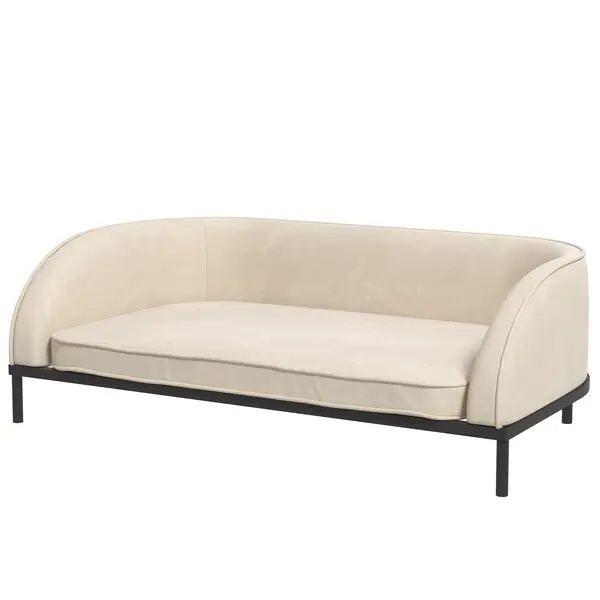 PawHut Canapea pentru, Scaun pentru Câini Mari și Mijlocii Înălțat cu Picioare și Husă Detașabilă, 101,5x62x34,5 cm, Crem | Aosom Romania