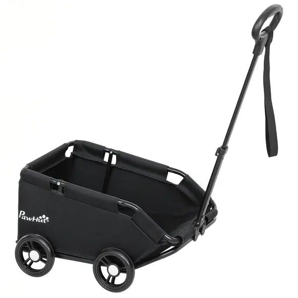 PawHut Cărucior pentru câini, cărucior pentru căței pliabil cu 4 roți cu tija de împingere reglabilă 53 x 45 x 28 cm negru | Aosom Romania