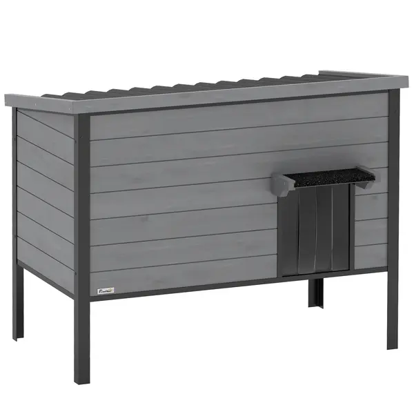 PawHut Căsuță rezistentă la intemperii cu acoperiș rabatabil, podea detașabilă și intrare pentru 1-2 pisici până la 12 kg 85x55x70 cm gri deschis | Aosom Romania