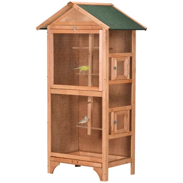 PawHut Colivie pentru Păsări cu 3 Deschideri cu Blocare, 4 Stinghii și Tavă Detașabilă, 80.5x57x153 cm, Portocaliu | Aosom Romania