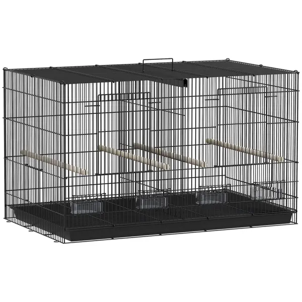 PawHut Colivie volieră interior oțel cu separator 4 bârne tavă glisantă 4 hrănitoare 76 x 46 x 46 cm negru | Aosom Romania