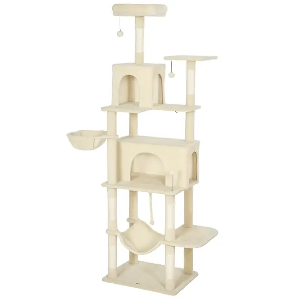 PawHut Copac zgârietor pentru pisici cu platformă, turn escaladă pentru pisici cu pat, peșteri, stâlpi din sisal 60x48x202 cm Bej | Aosom Romania