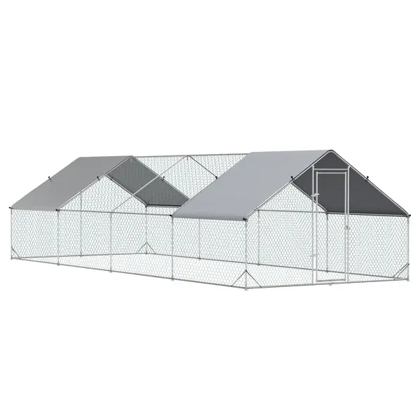 PawHut Coteț de Găini cu Cadru Zincat și Plasă Hexagonală, Țarc cu Acoperiș Impermeabil pentru Găini, Rațe și Iepuri, 3x8x2 m | Aosom Romania