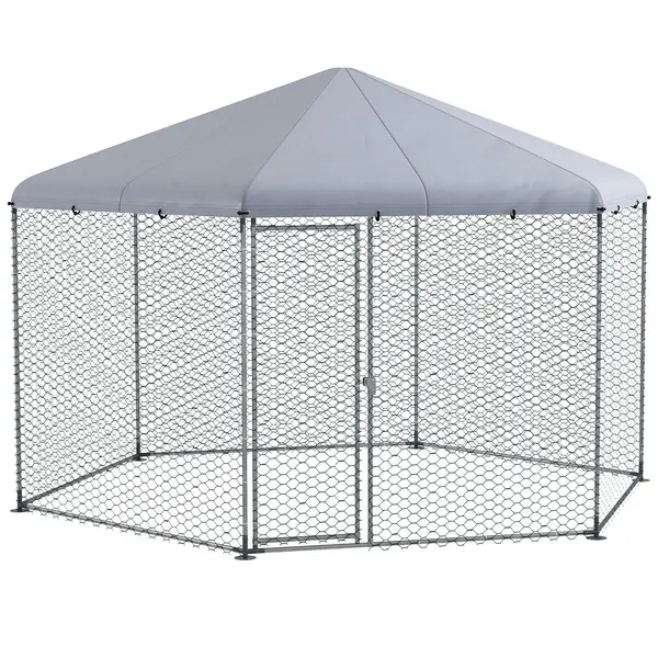 PawHut Cotet Exterior pentru Găini, Acces Ușor, Galvanizat, Acoperiș, pentru 10-15 Păsări, 4x3.5x2.6 m, Argintiu | Aosom Romania