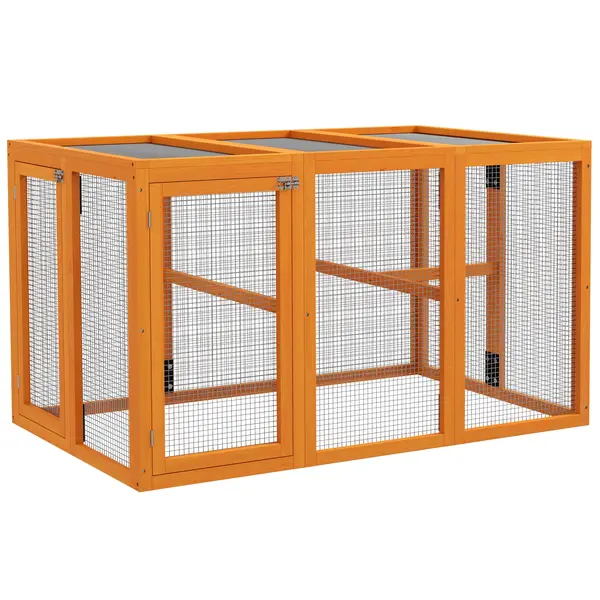 PawHut Coteț pentru 1-3 găini, cadru din lemn, plasă din oțel, design extensibil, bare de așezare din lemn, Portocaliu | Aosom Romania