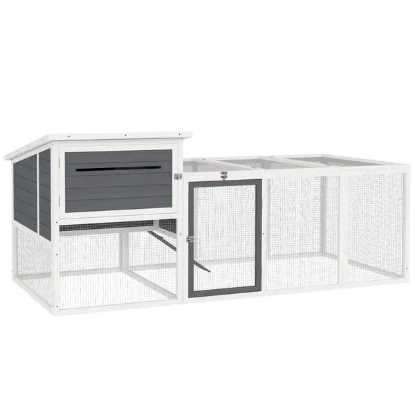 PawHut Coteț pentru 2-4 Găini, Cuib pentru Clocit cu Acoperiș Impermeabil, Tavă Detașabilă și Uși, 214x101x91,5 cm, Gri | Aosom Romania
