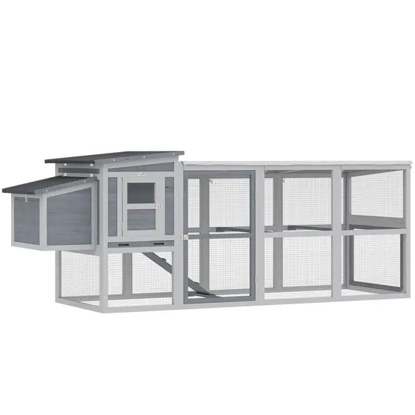 PawHut Cotet pentru găini Cotet pentru 3-4 găini cu țarc Cuibar Acoperiș din asfalt Husă Oxford Sertar glisant 264x82x89cm Gri | Aosom Romania
