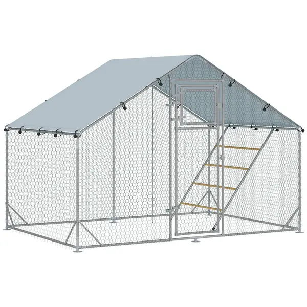 PawHut Coteț pentru Găini cu Copertină Impermeabilă și Rezistentă la UV, 300x200x195 cm, Argintiu | Aosom Romania