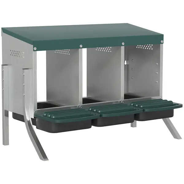 PawHut Cuib pentru găini, cuib cu tavă de colectare și orificii de ventilație, 3 compartimente, pentru 3 găini, 85 x 54,6 x 61 cm, Argintiu | Aosom Romania