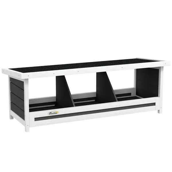 PawHut Cuibar pentru găini cu 3 compartimente, cu bază înălțată și acoperiș, din lemn și bitum, 95x37x34 cm, gri | Aosom Romania