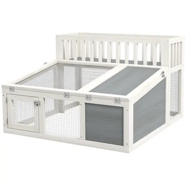PawHut Cușcă, cușcă pentru iepure din lemn cu raft pentru plante spațiu mare din lemn, mai multe uși Dim. 94L x 90l x 60Î cm | Aosom Romania