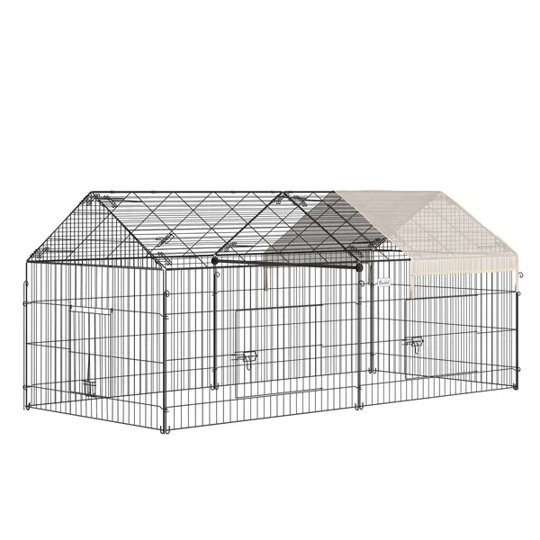 PawHut Cușcă pentru animale mici cu cadru din metal galvanizat, 4 pichete de sol incluse, 220 x 103 x 103 cm, negru și bej | Aosom Romania
