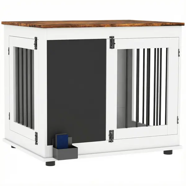 PawHut Cușcă pentru câine cușcă interioră cu 2 uși tablă neagră pentru câini talie medie 20 kg 80 x 60 x 70 cm alb | Aosom Romania