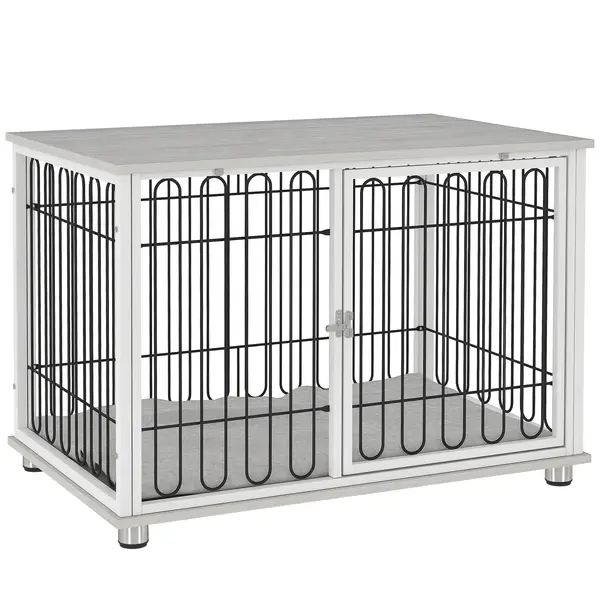PawHut Cușcă pentru câini canisă pentru câini cu pernă picioare reglabile pentru câini medii până la 20 kg 90 x 58 x 62,5 cm gri | Aosom Romania