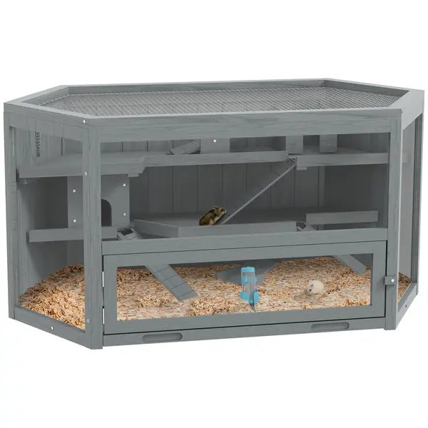 PawHut Cușcă pentru hamsteri, 3 etaje, tava detașabilă, lemn/metal, 115x60x55 cm | Aosom Romania