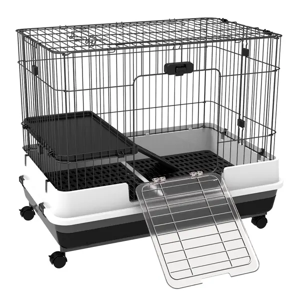 PawHut Cusca pentru Hamsteri Iepuri Cobai in Metal Negru cu 2 Usi | Aosom Romania
