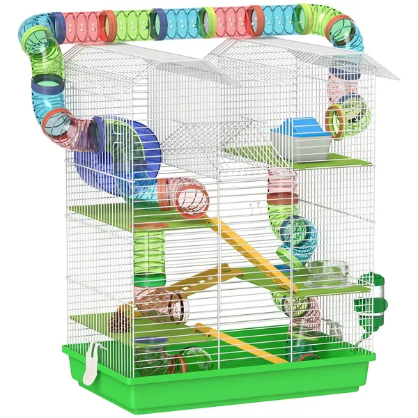 PawHut Cușcă pentru Hamsteri și Rozătoare cu 5 Niveluri și Tuburi Colorate Albastru | Aosom Romania