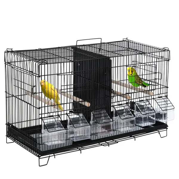 PawHut Cușcă pentru păsări dim. 59,5L x 26,5A x 39,5Î cm hranitori sperietori 4 uși tavă excremente detașabilă + mână transport metal PP negru | Aosom Romania
