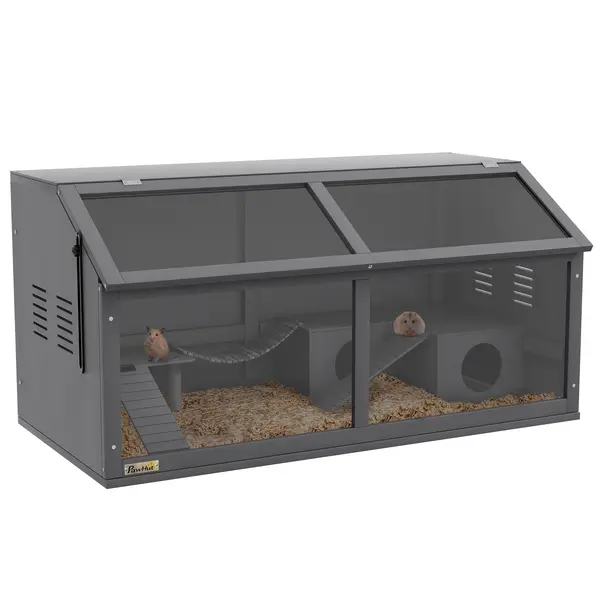 PawHut Custodie pentru animale mici, custodie pentru rozătoare cu accesorii, molid, 100 cm x 52 cm x 50 cm, Gri | Aosom Romania