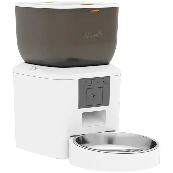 PawHut Distribuitor automat hrană pentru pisici și câini 4L Wi‑Fi 2,4 GHz, control prin aplicație cu cameră, bol, Alb | Aosom Romania
