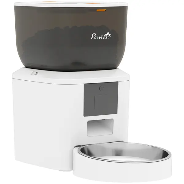 PawHut Distribuitor automat hrană pisici 4 L Wi‑Fi 2.4G, control prin aplicație, înregistrare 10s, bol, Alb | Aosom Romania