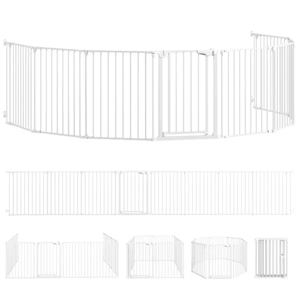 PawHut Gard pentru Câini cu 8 Panouri Modulabile cu Închidere Automată, din Oțel și ABS, 61x3x75 cm, Alb | Aosom Romania