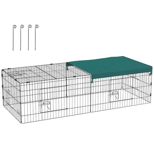 PawHut Habitat pentru Animale Mici, Tarc Sigur pentru Pui, Iepuri, Chinchilla, cu Acoperiș, 185x75x50 cm, Verde | Aosom Romania