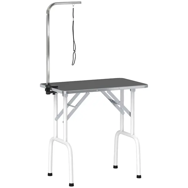 PawHut Masă de îngrijire pentru câini, pliabilă, cu lesă, picioare din oțel, blat antiderapant, 81x48,5x80 cm, Negru | Aosom Romania