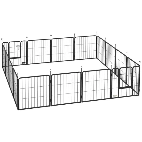PawHut Parc pentru câini, parc pentru animale, 16 panouri, gard portabil pliabil, securizat, negru | Aosom Romania