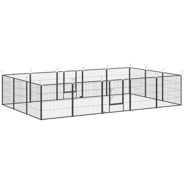 PawHut Parc pentru pui, 16 piese, parc pliabil pentru pui cu ușă pentru câini mici și medii, 3,2 x 3,2 x 0,8 m, Gri | Aosom Romania