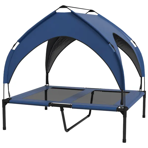PawHut Pat pentru câini cu acoperiș, respirabil, rezistent la apă, până la 30 kg, 91 x 76 x 89 cm, Albastru închis | Aosom Romania