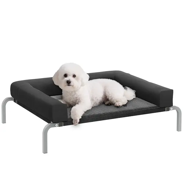 PawHut Pat ridicat pentru câini răcoritor, pat de tabără pentru câini interior exterior portabil, 90 x 65 x 30 cm, negru | Aosom Romania