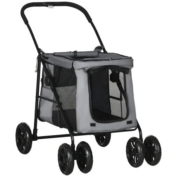 PawHut Pătuț pliabil animale câine pisică pernă inclusă roți cu frână material Oxford 600D 102 x 62 x 105 cm gri | Aosom Romania
