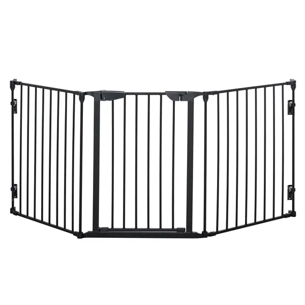 PawHut Poartă Metalică de Siguranță, Barieră pentru Câini cu Sistem de Autoînchidere, Reglabilă și Pliabilă, 180x3x74.5 cm, Negru | Aosom Romania