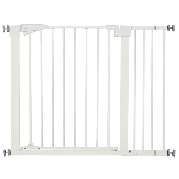 PawHut Poartă pentru Câini de Talie Mică și Medie cu Dublă Încuietoare și Închidere Automată, 76-103x4.2x77 cm, Alb | Aosom Romania