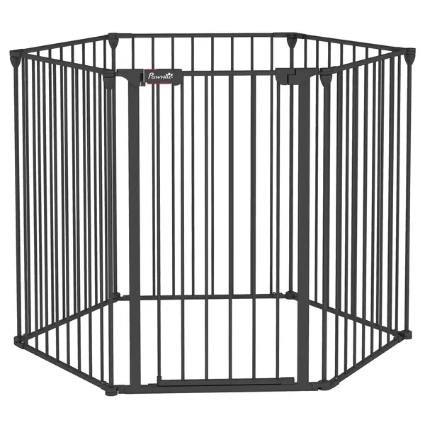 PawHut Poarta Pliabila pentru Caini de Talie Medie Siguranta Modulara Metal si Plastic 123x102x90cm Negru | Aosom Romania
