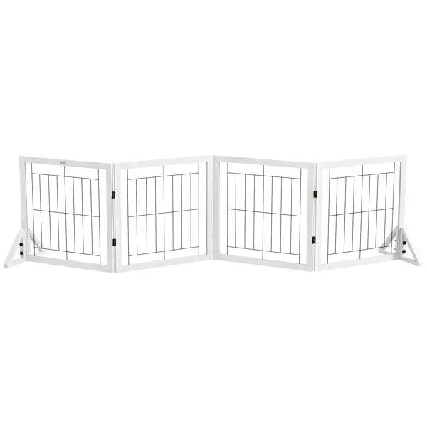 PawHut Poartă Pliabilă pentru Câini, Poartă de Siguranță pentru Animale și Căţei cu 4 Panouri și Picioare Triunghiulare, 280x70 cm, Alb | Aosom Romania