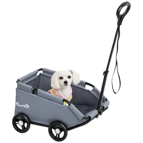 PawHut Poussette pentru câini poussette câine mic pliabilă cu 4 roți, cu bară de împingere reglabilă 53 x 45 x 28 cm gri | Aosom Romania