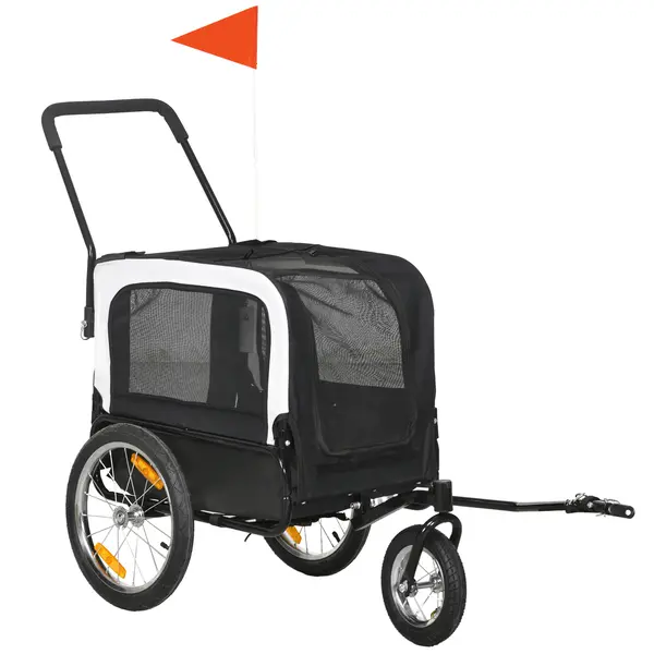 PawHut Remorcă bicicletă jogger 2 în 1 pentru animale de companie steag roată frontală pivotantă reflectoare negru | Aosom Romania