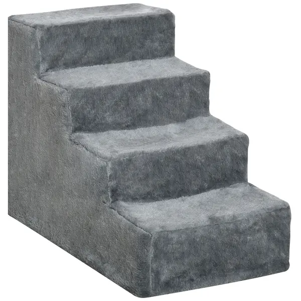 PawHut Scăriță pentru Câini Portabilă cu 4 Trepte, Scară pentru Animale Domestice, 60x35x44 cm, Gri Deschis | Aosom Romania