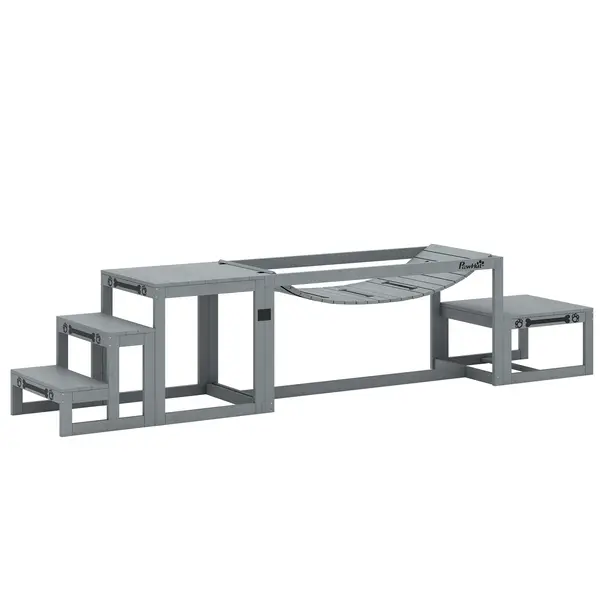 PawHut Set Agility pentru câini Set de 3 piese echipament Agility cu punte, scară, platformă, lemn de brad, 117 x 50 x 56 cm, Gri | Aosom Romania