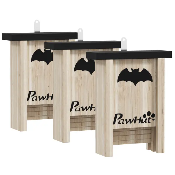 PawHut Set de 3 Căsuțe pentru Lilieci din Lemn de Brad, 18x6x22.5 cm, Lemn Natural | Aosom Romania