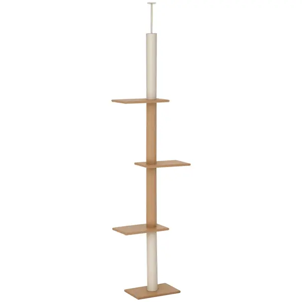 PawHut Stâlp de Zgâriat pentru Pisici cu 4 Nivele cu Prindere de Tavan și Înălțime Reglabilă, 43x27x228-260 cm, Maro | Aosom Romania