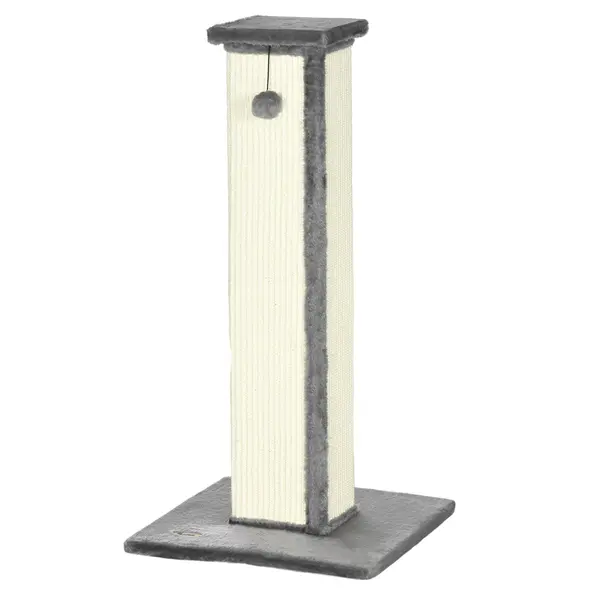 PawHut Stâlp de zgâriat pentru Pisici cu Minge Suspendată și Înveliș din Pluș, 41x41x81 cm, Gri | Aosom Romania