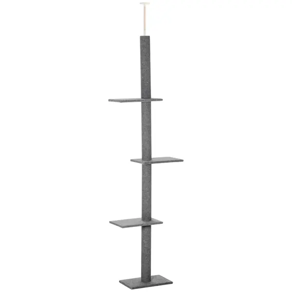 PawHut Stâlp de Zgâriat pentru Pisici pe 4 Niveluri și Fixare pe Tavan Reglabil, 43x27x228-260 cm, Gri | Aosom Romania