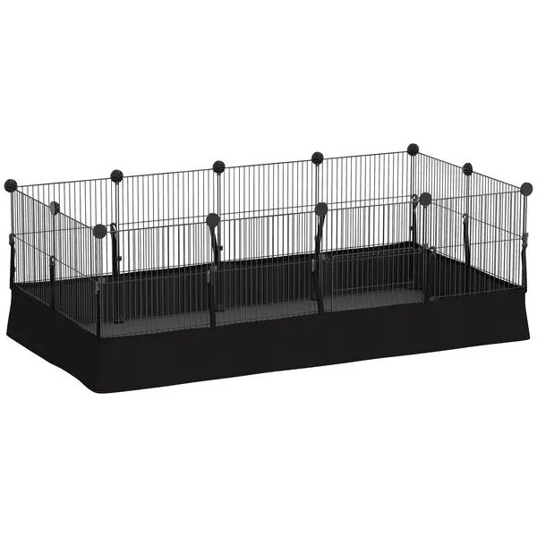PawHut Tarc de joacă, tarc cu 12 panouri, tarc pentru animale mici, iepuri, porcușori de Guineea, 120x60x40 cm, Negru | Aosom Romania
